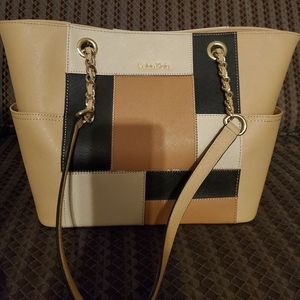 Calvin Klein Saffiano Leather Patchwork Tote